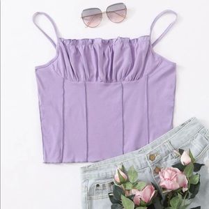 NWOT: Purple, ruched bust, frill trimmed cami